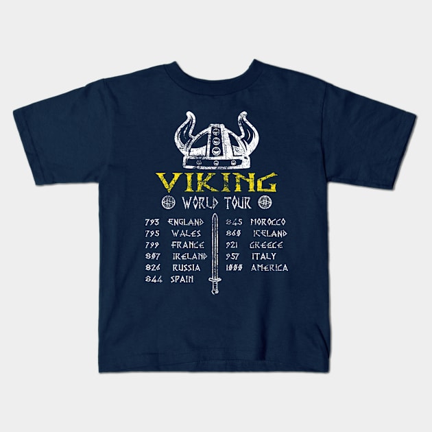 Viking World Tour Raid To Valhalla - Norse Mythology Fan Distressed Gift Kids T-Shirt by missalona